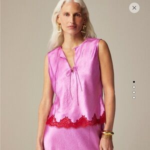 NWT J. Crew Textured Satin Top with Lace Hem